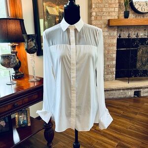 Alice + Olivia White Blouse with Sheer Accents